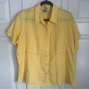 Edward II 100% Irish Linen Embroidered Womens Yellow Top Size 2X Cottagecore